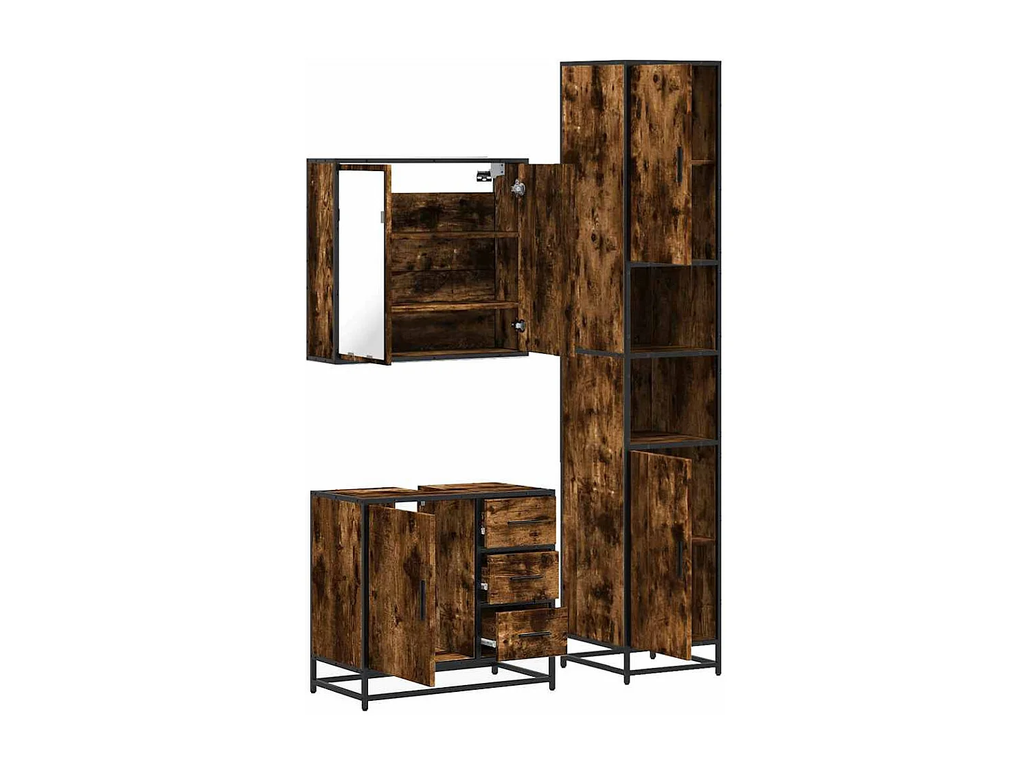 Set di mobili da bagno 3 pezzi Rovere affumicato