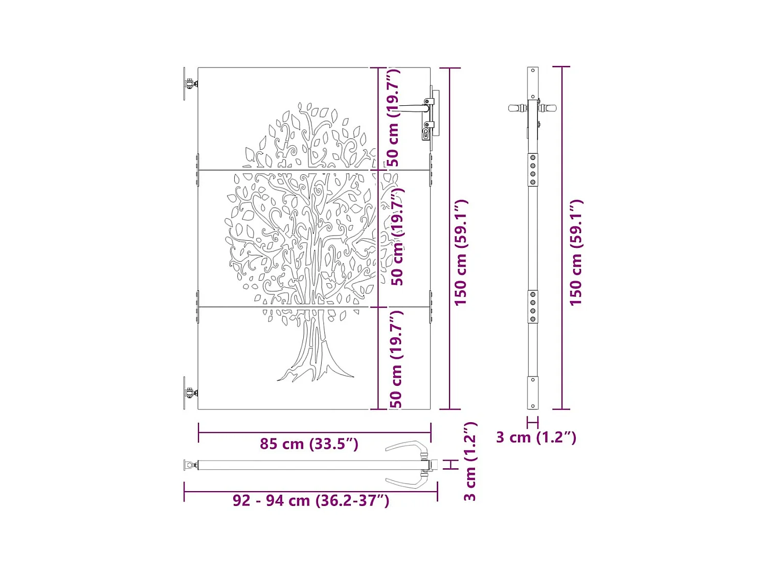 Cancello da giardino, Cancello da giardino 85x75 cm Design ad albero in acciaio Corten