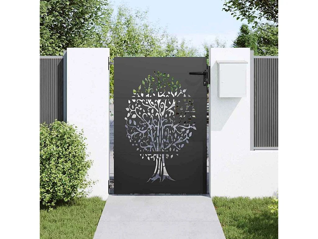Porte de Jardin, Portail de Jardin 85x75 cm Design Arbre en Acier Corten