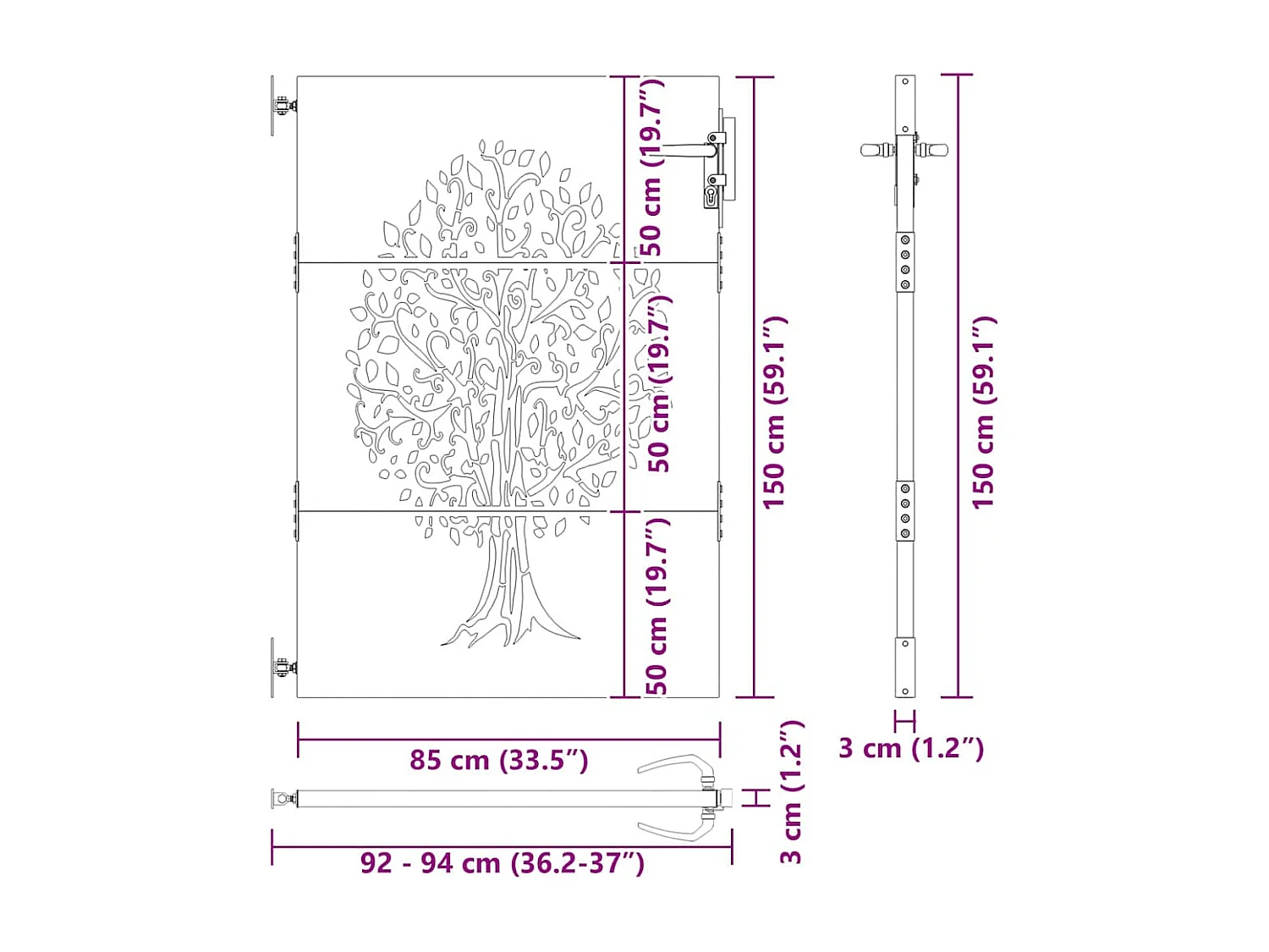 Porte de Jardin, Portail de Jardin 85x75 cm Design Arbre en Acier Corten