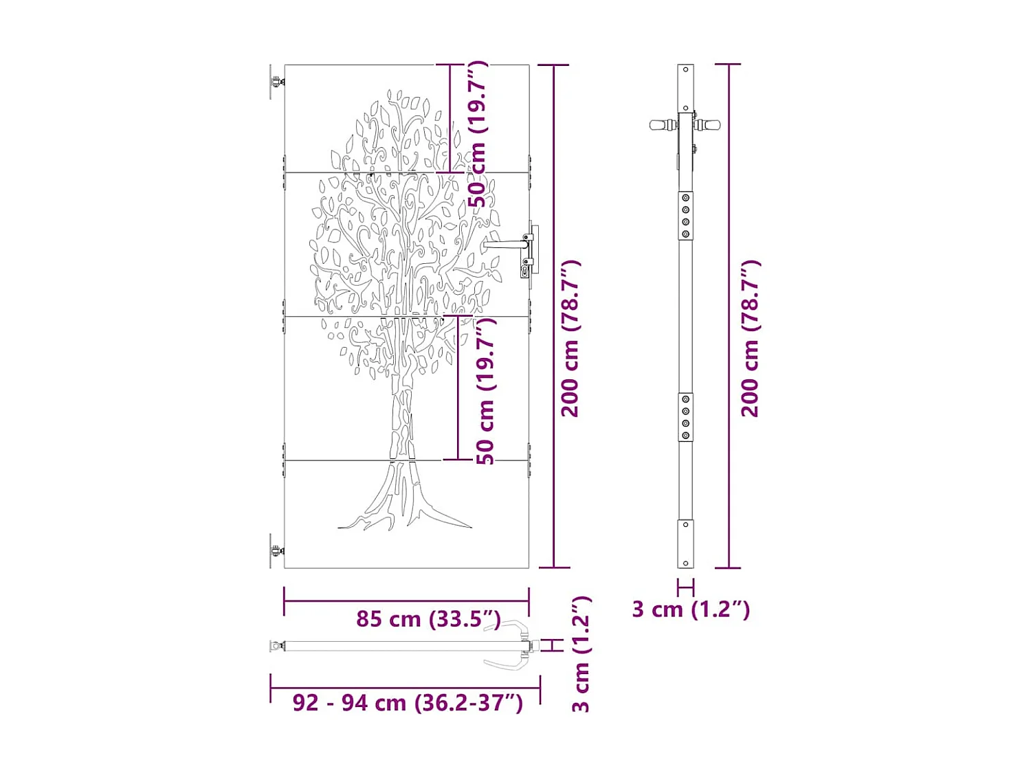Porte de Jardin, Portail de Jardin 85x75 cm Design Arbre en Acier Corten