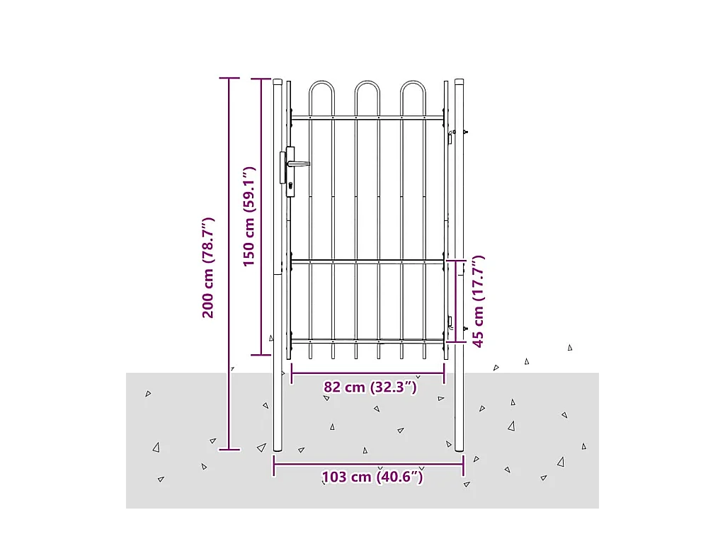 Grijze hekpoort 100 x 150 cm gepoedercoat staal