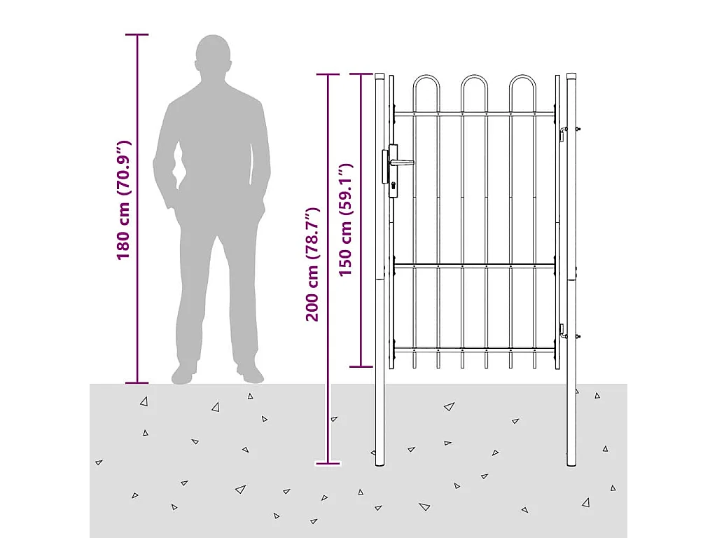 Grijze hekpoort 100 x 150 cm gepoedercoat staal