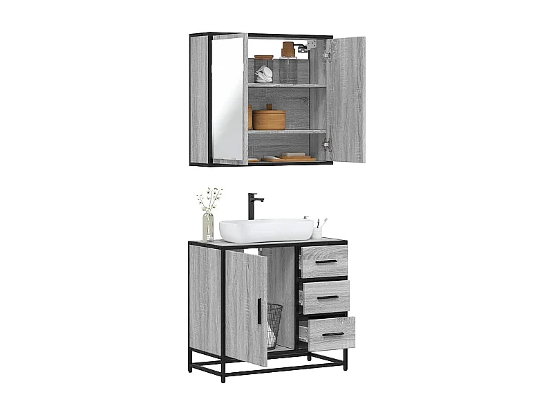 Ensemble de meubles de salle de bain 2 pcs Sonoma gris