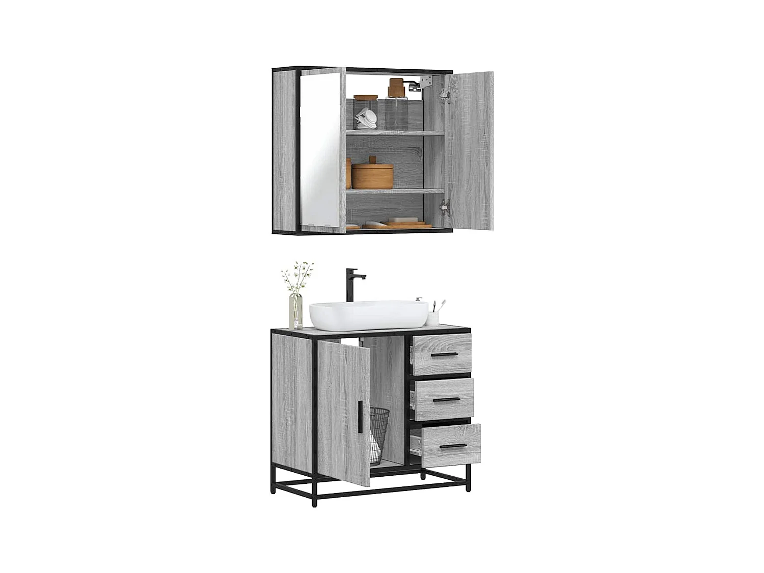 Ensemble de meubles de salle de bain 2 pcs Sonoma gris