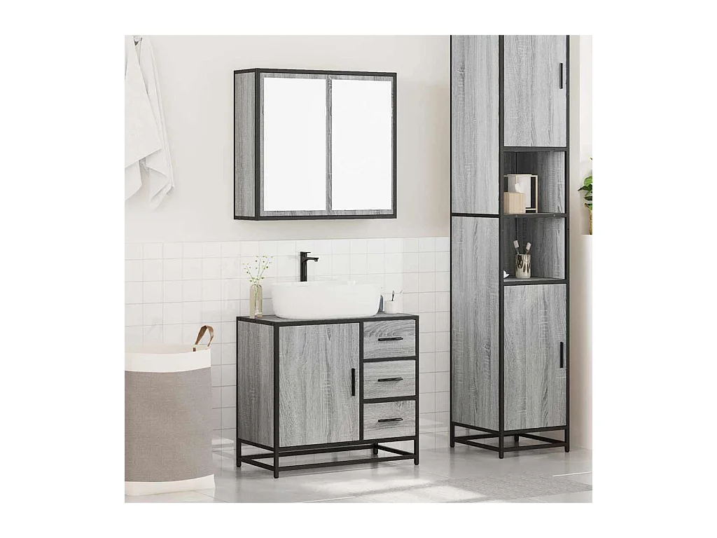 Ensemble de meubles de salle de bain 2 pcs Sonoma gris
