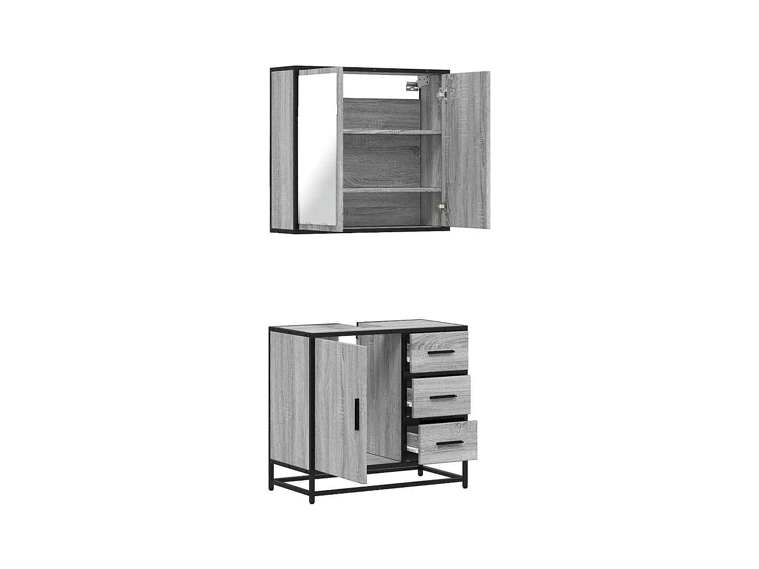 Ensemble de meubles de salle de bain 2 pcs Sonoma gris