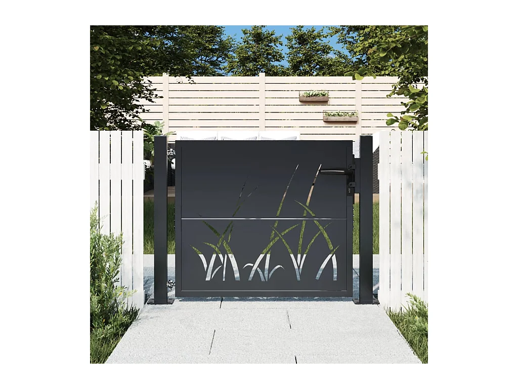 Cancello da giardino antracite 105x80 cm design erba in acciaio