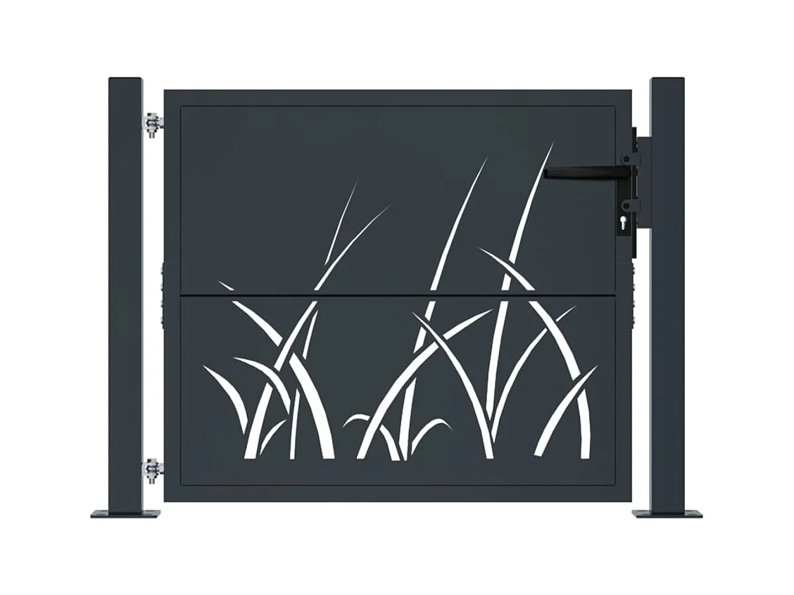 Cancello da giardino antracite 105x80 cm design erba in acciaio