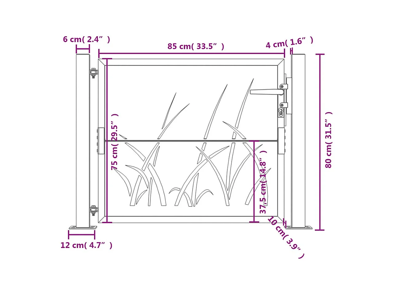 Cancello da giardino antracite 105x80 cm design erba in acciaio