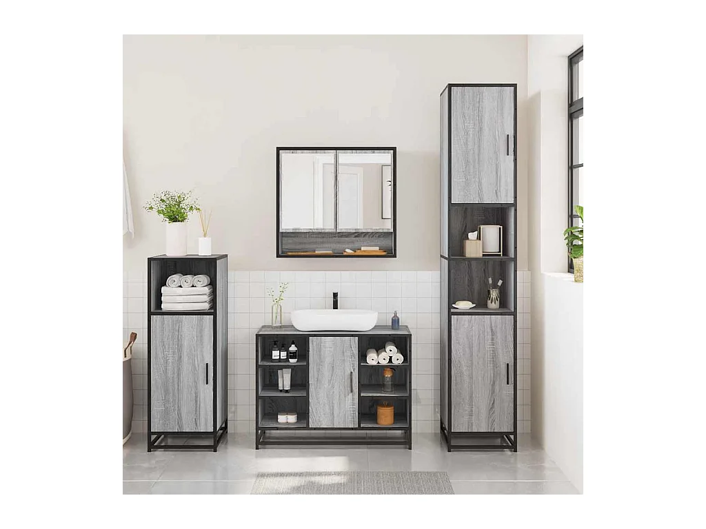 Ensemble de meubles de salle de bain 3 pcs Sonoma gris