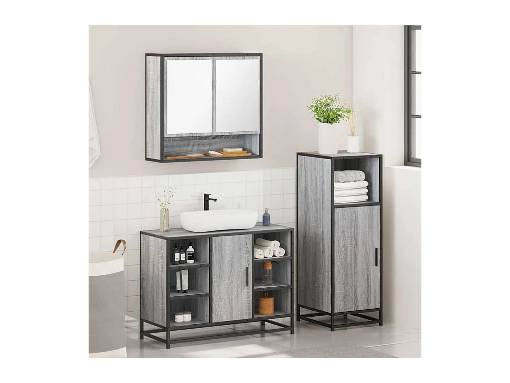 Ensemble de meubles de salle de bain 3 pcs Sonoma gris