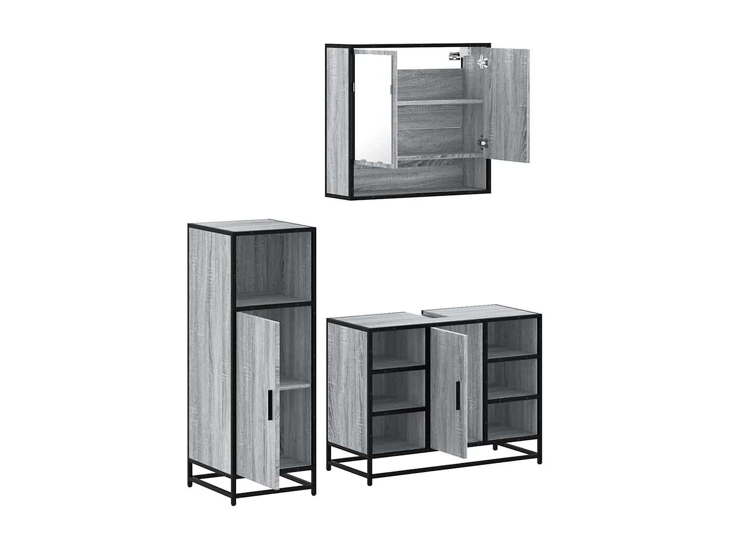 Ensemble de meubles de salle de bain 3 pcs Sonoma gris