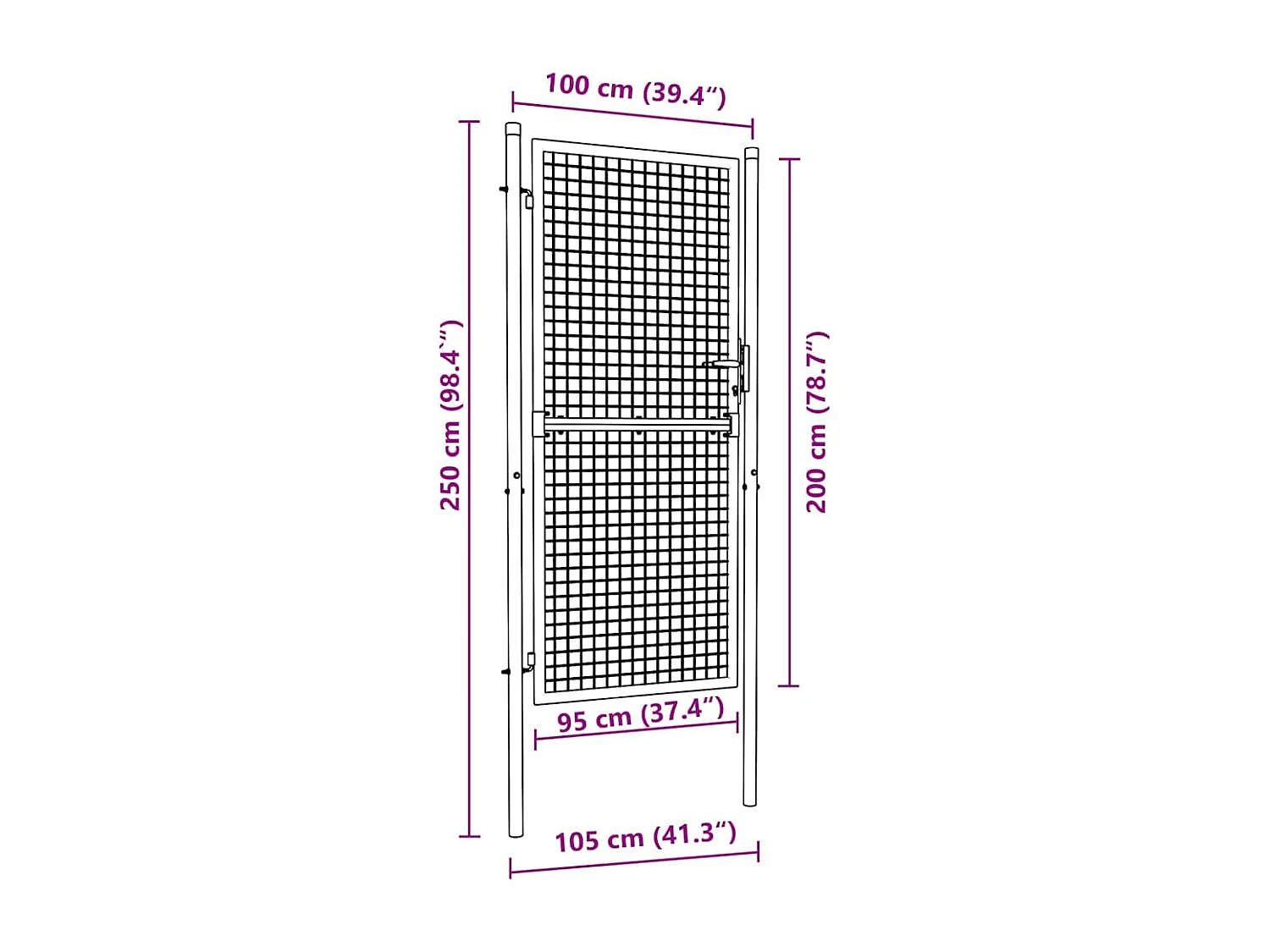 Cancello da giardino in rete di acciaio zincato 100 x 200 cm Grigio