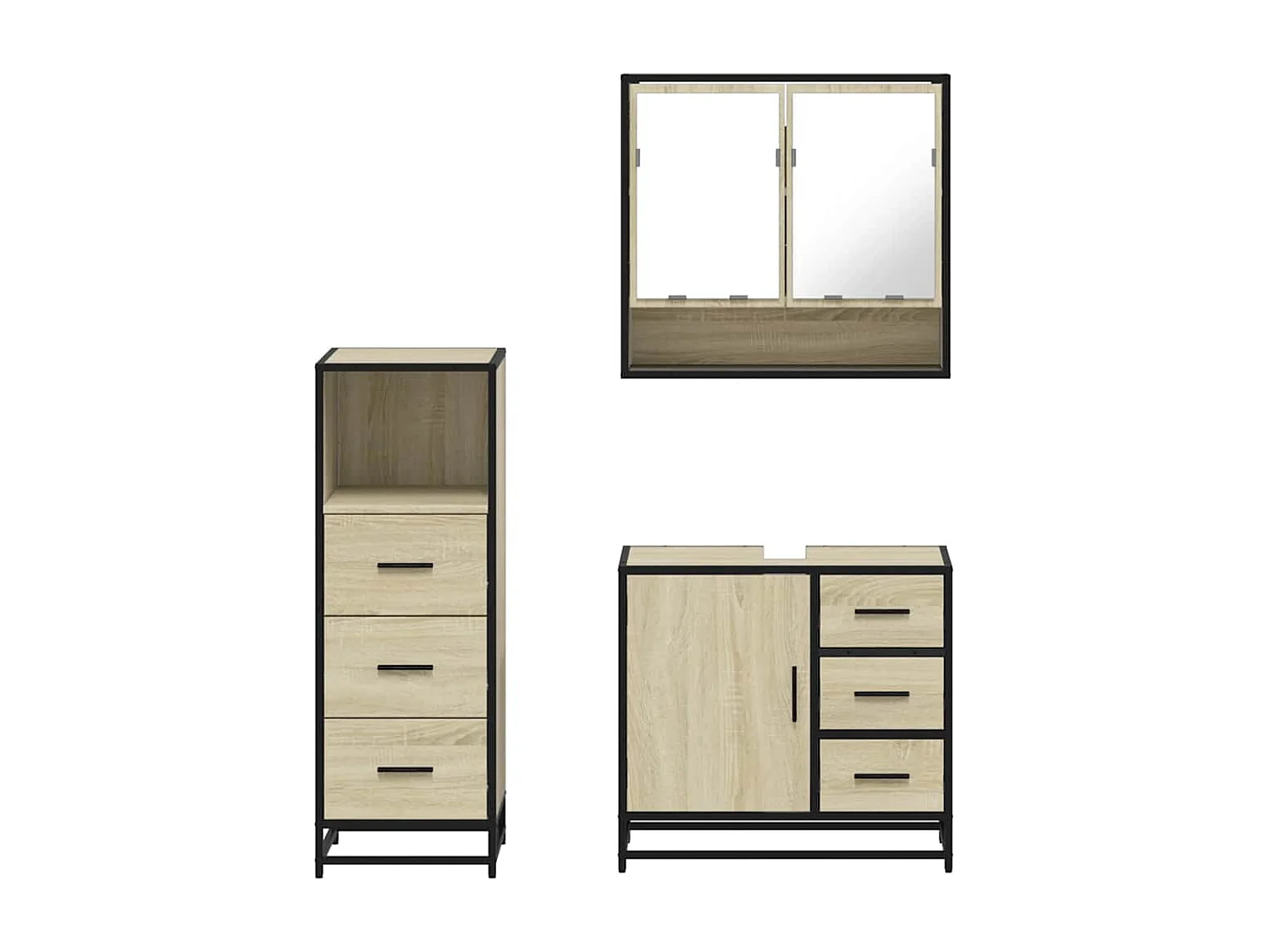 3-teiliges Badmöbel-Set Sonoma-Eiche