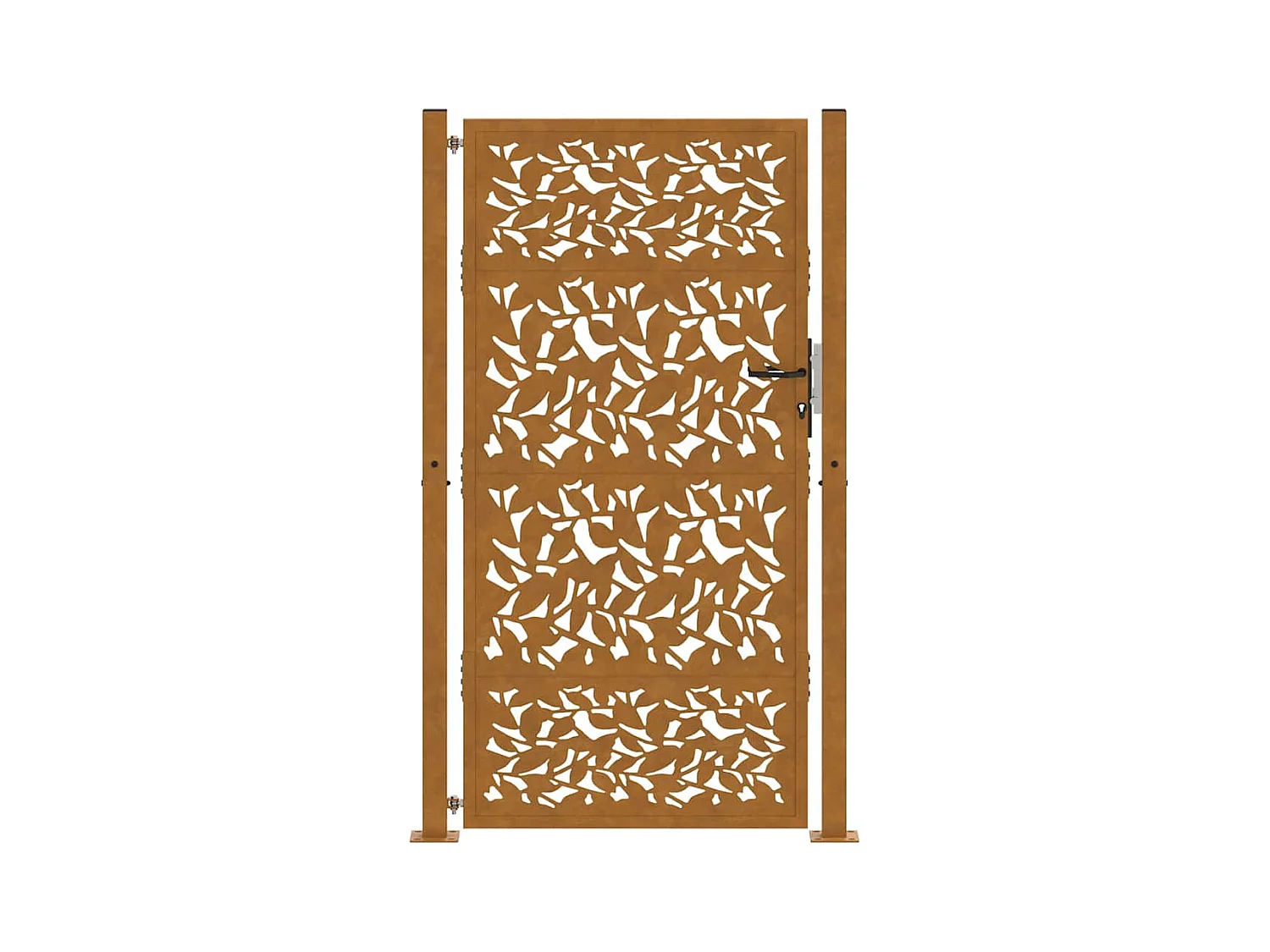 Puerta de jardín de acero resistente a la intemperie con diseño de hojas.