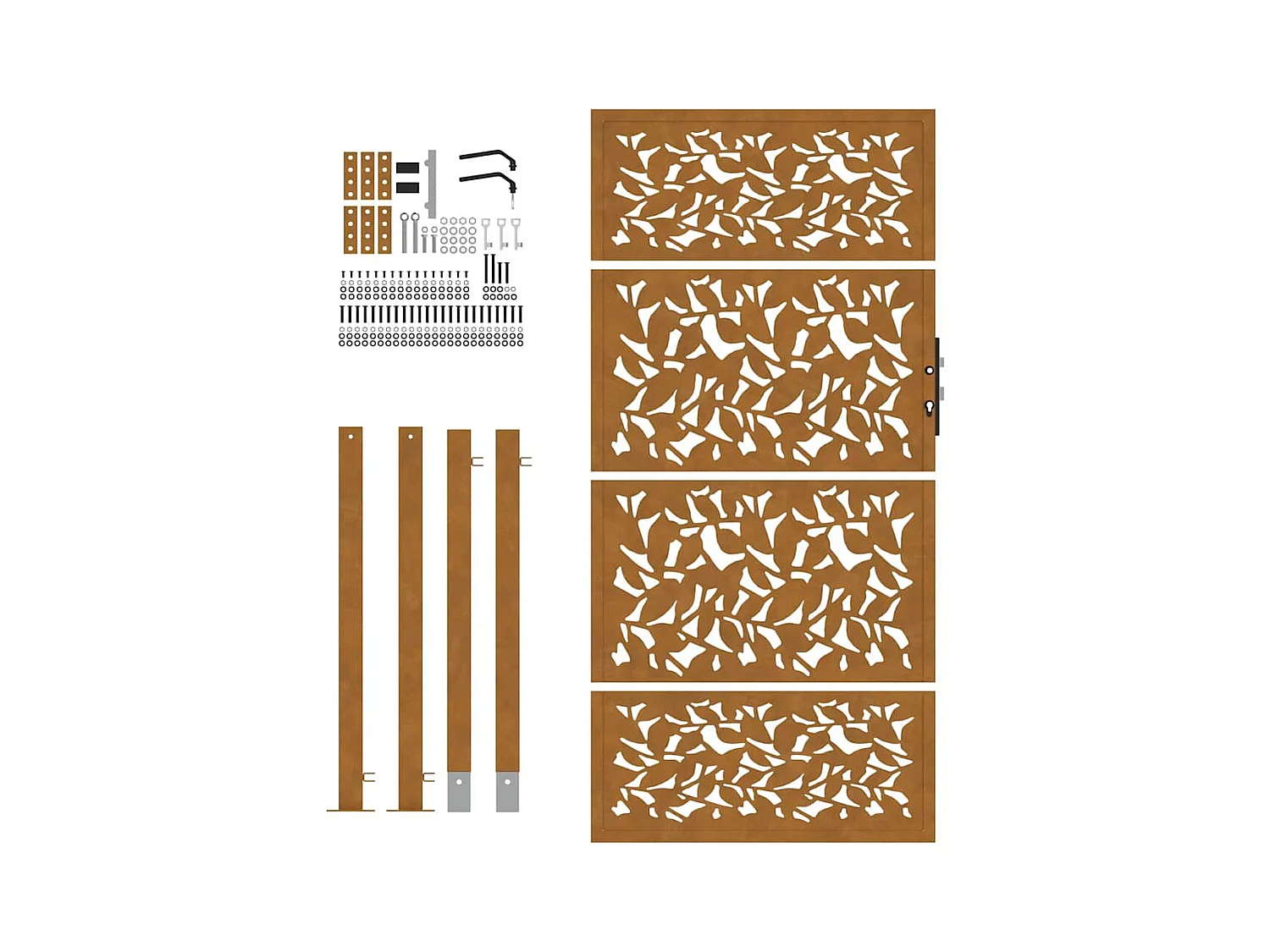 Puerta de jardín de acero resistente a la intemperie con diseño de hojas.