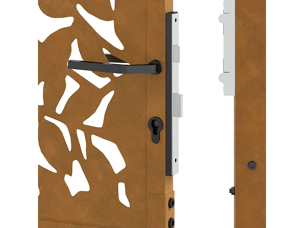 Puerta de jardín de acero resistente a la intemperie con diseño de hojas.