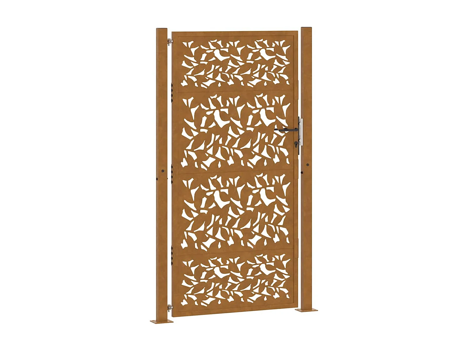 Puerta de jardín de acero resistente a la intemperie con diseño de hojas.