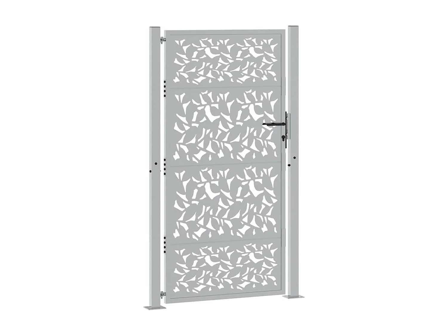 Puerta de jardín de acero resistente a la intemperie con diseño de hojas.