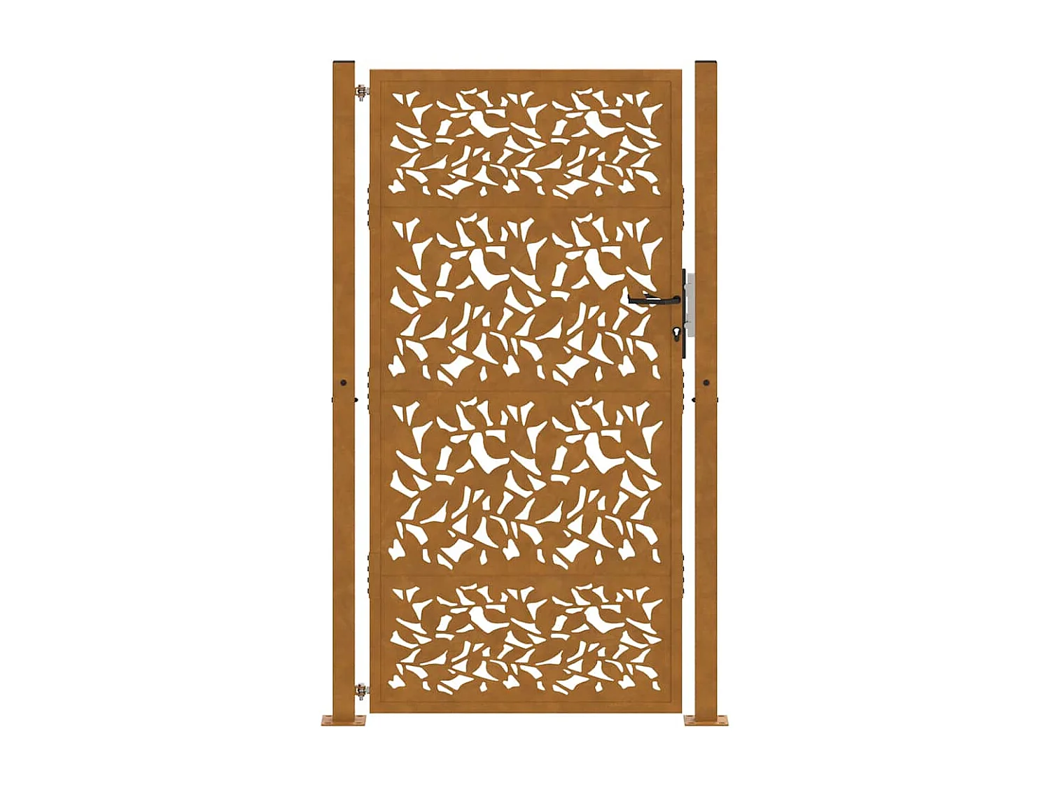 Puerta de jardín de acero resistente a la intemperie con diseño de hojas.