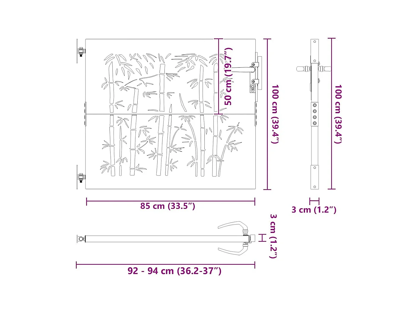 Cancello da giardino nero 105 x 100 cm in acciaio verniciato a polvere