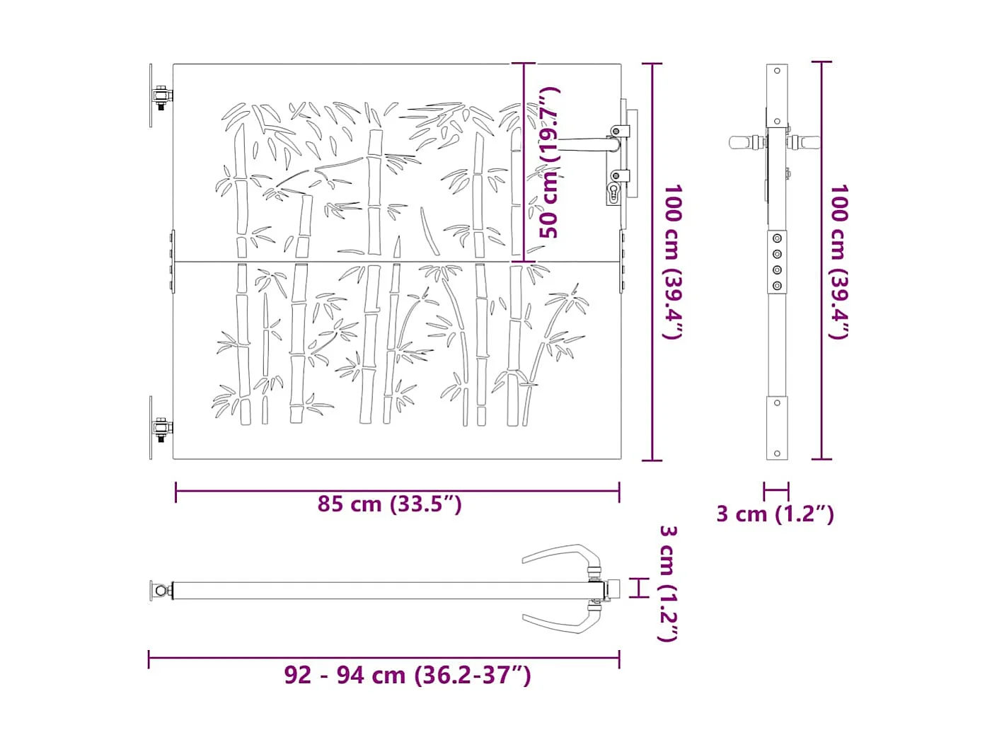 Zwarte tuinpoort 105 x 100 cm gepoedercoat staal