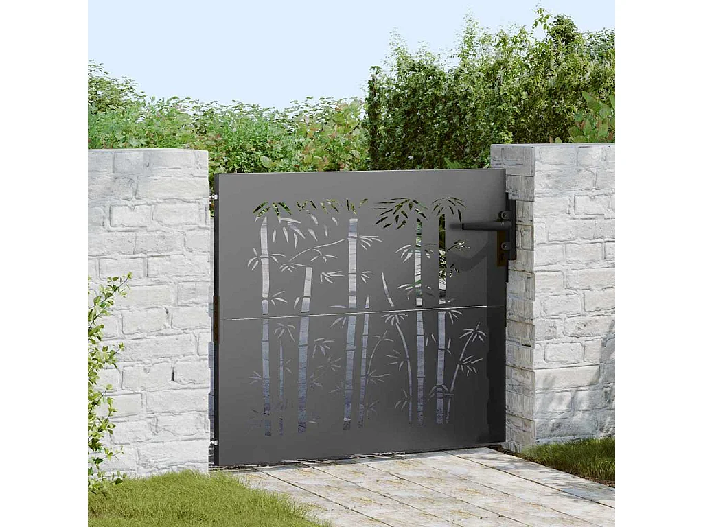 Puerta de jardín negra de 105 x 100 cm de acero con recubrimiento en polvo