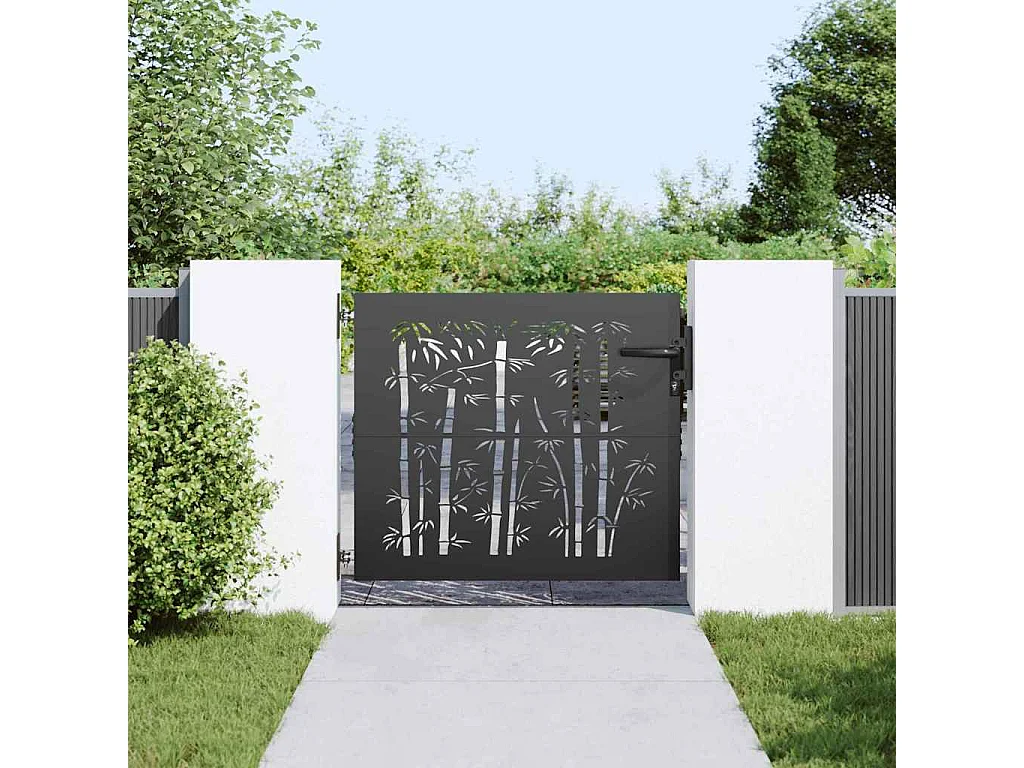 Puerta de jardín negra de 105 x 100 cm de acero con recubrimiento en polvo
