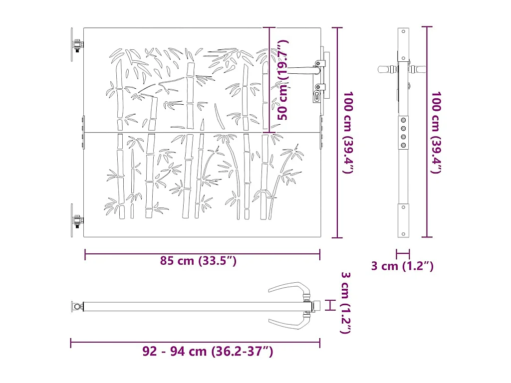 Puerta de jardín negra de 105 x 100 cm de acero con recubrimiento en polvo