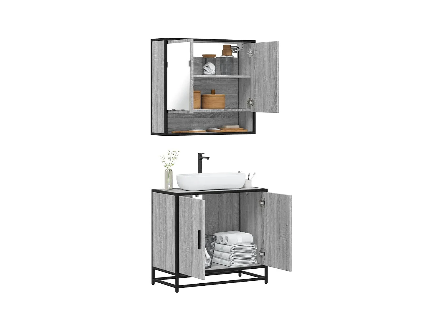 Ensemble de meubles de salle de bain 2 pcs Sonoma gris