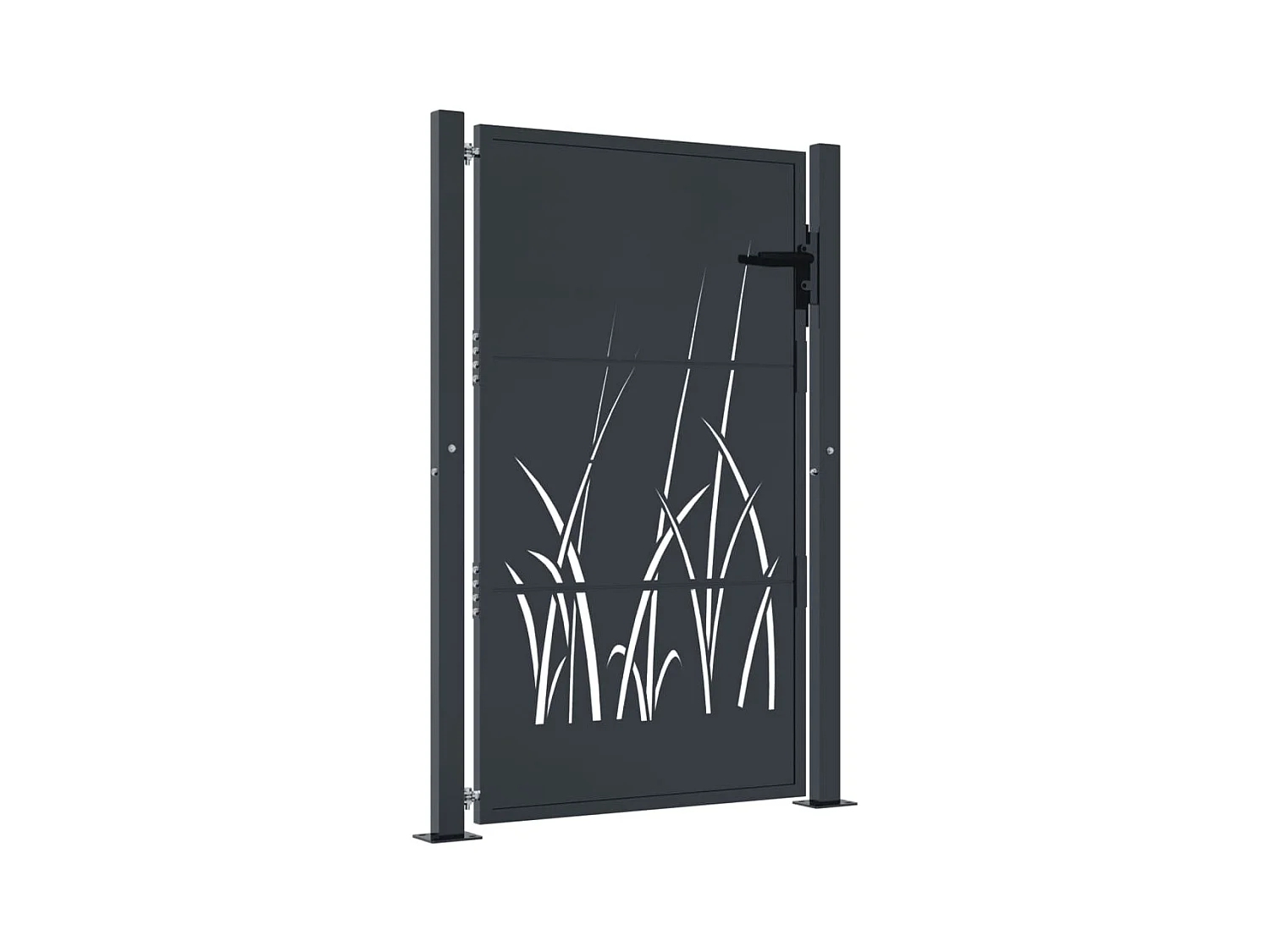 Puerta de jardín antracita de 105 x 155 cm, de acero, con diseño de césped.