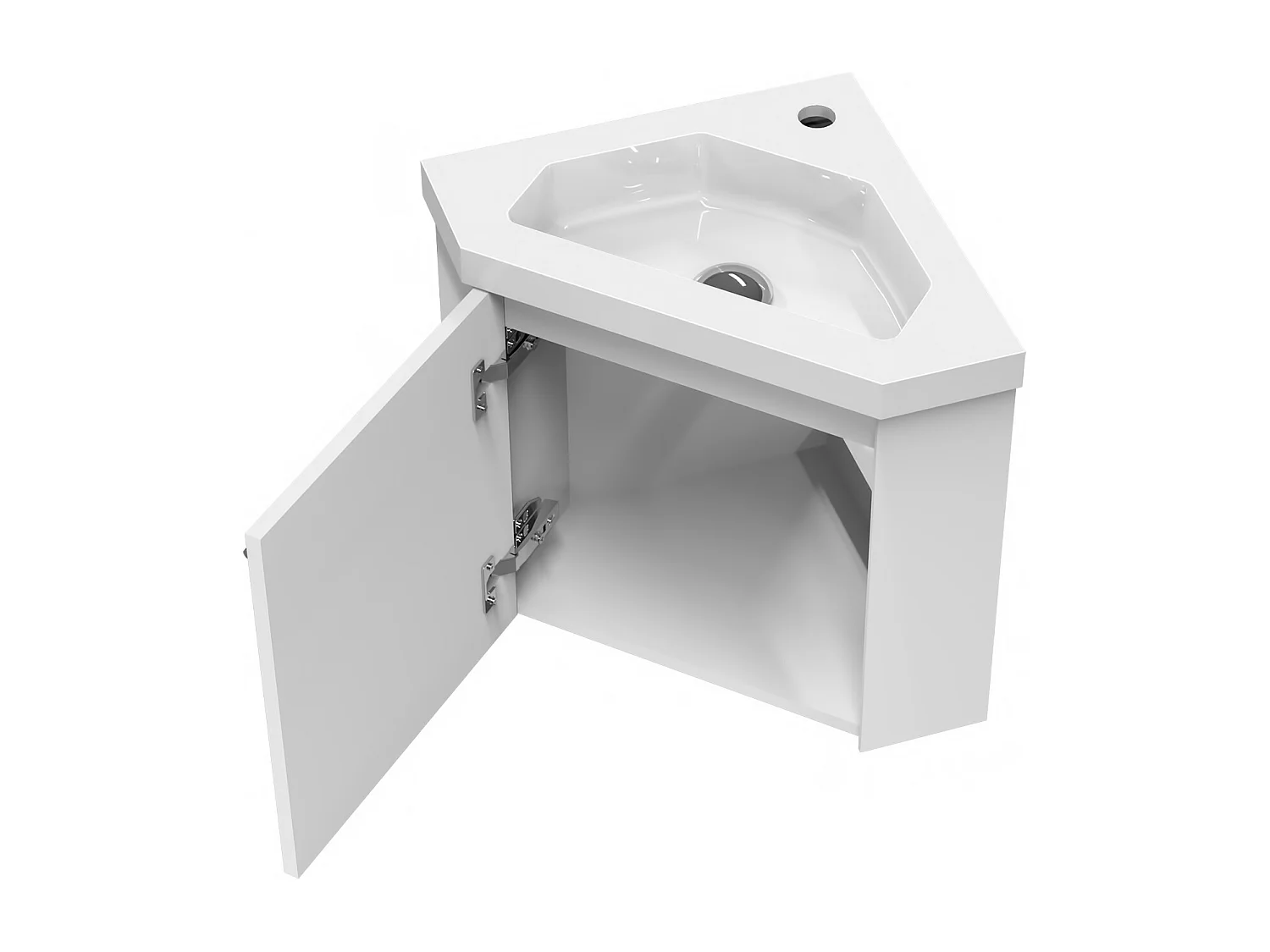 AICA Meuble de coin en pentagone, 39,5x39,5x42cm, avec vasque + une porte, Blanc