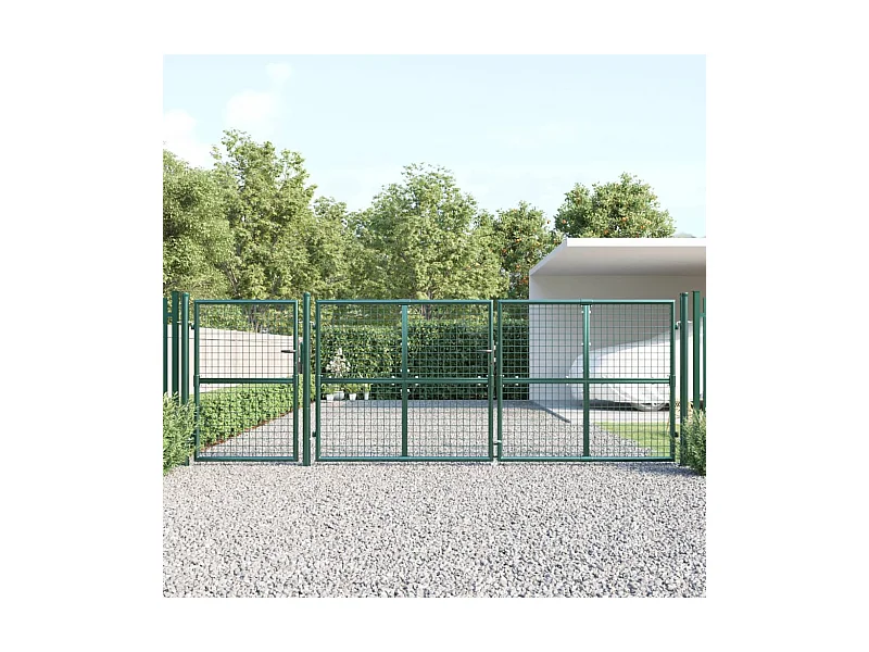 Puerta de jardín de malla verde 400x175 cm de acero galvanizado