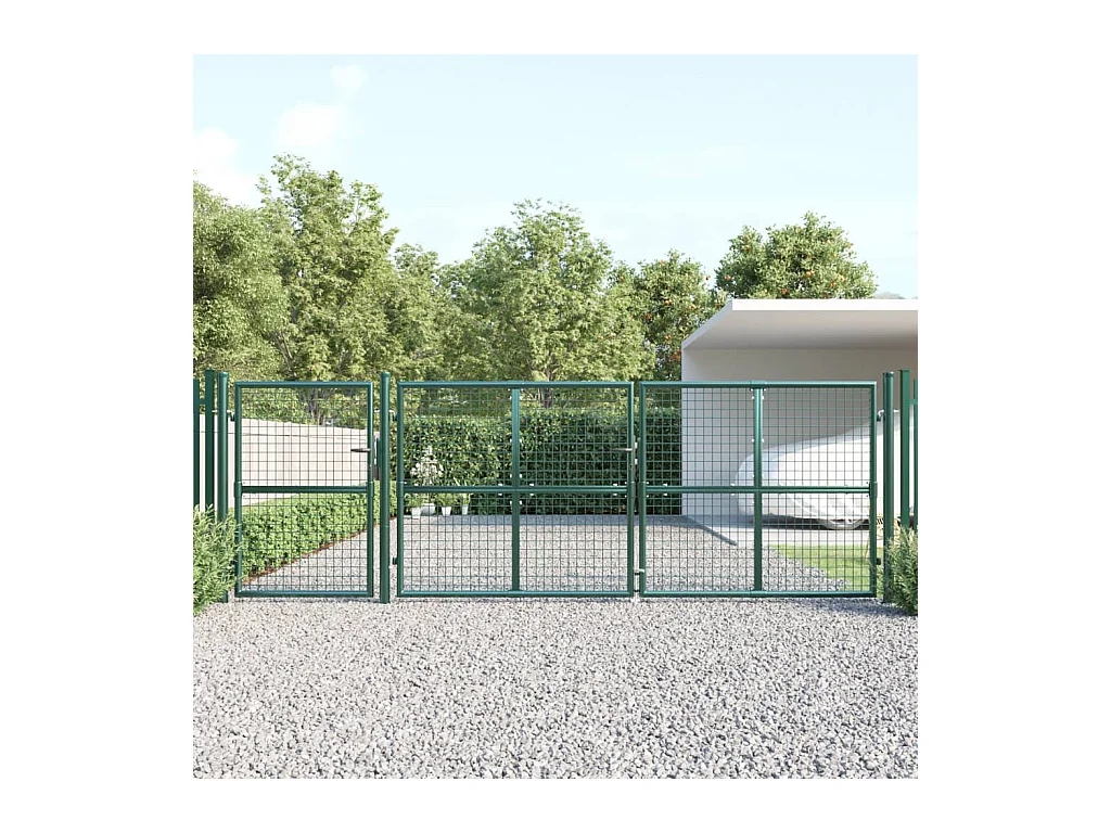 Puerta de jardín de malla verde 400x175 cm de acero galvanizado