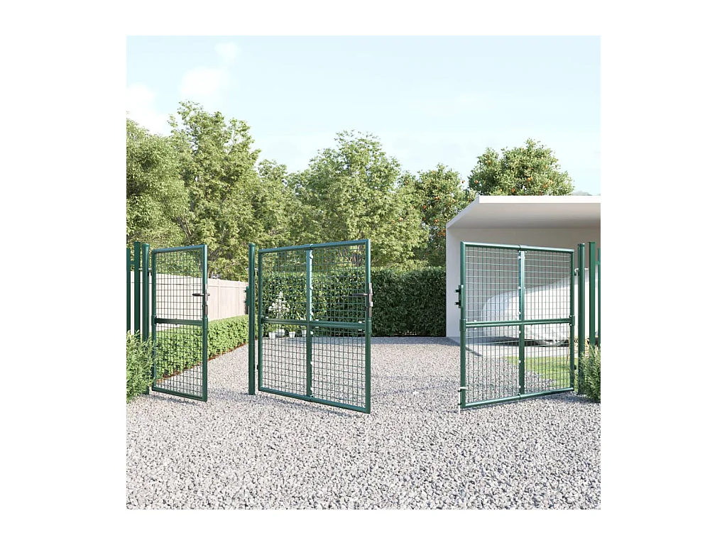 Puerta de jardín de malla verde 400x175 cm de acero galvanizado