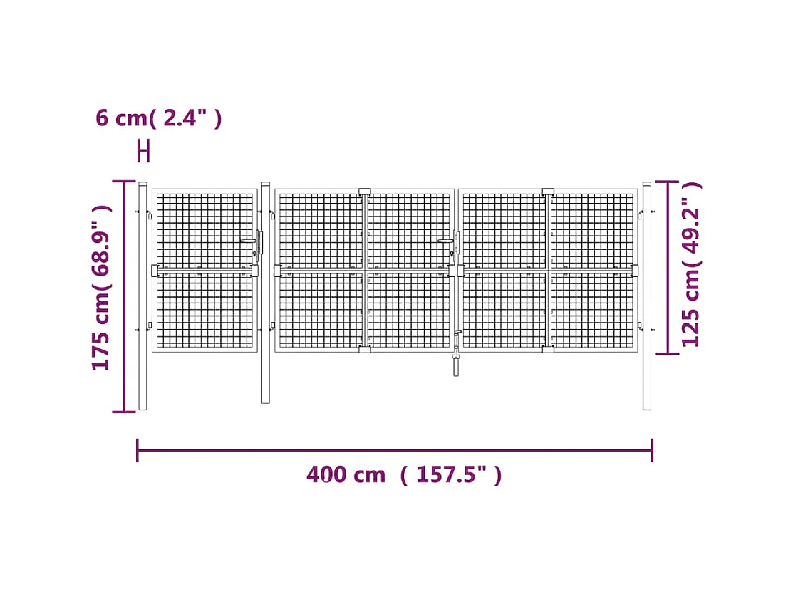 Puerta de jardín de malla verde 400x175 cm de acero galvanizado