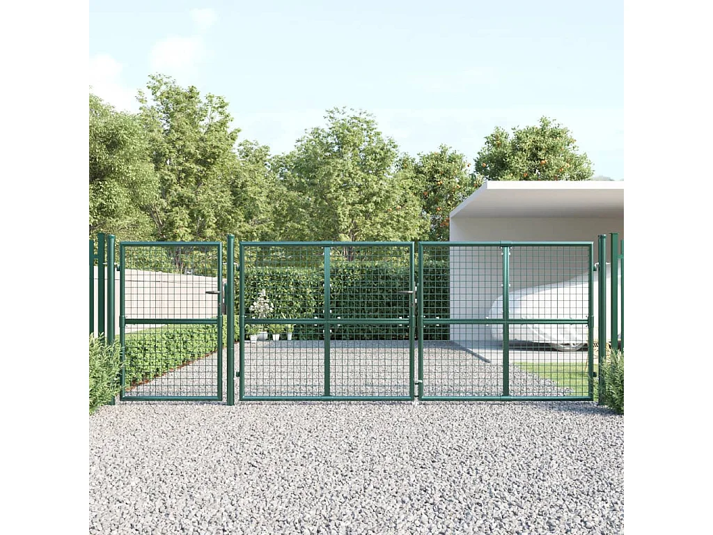 Puerta de jardín de malla verde 400x175 cm de acero galvanizado