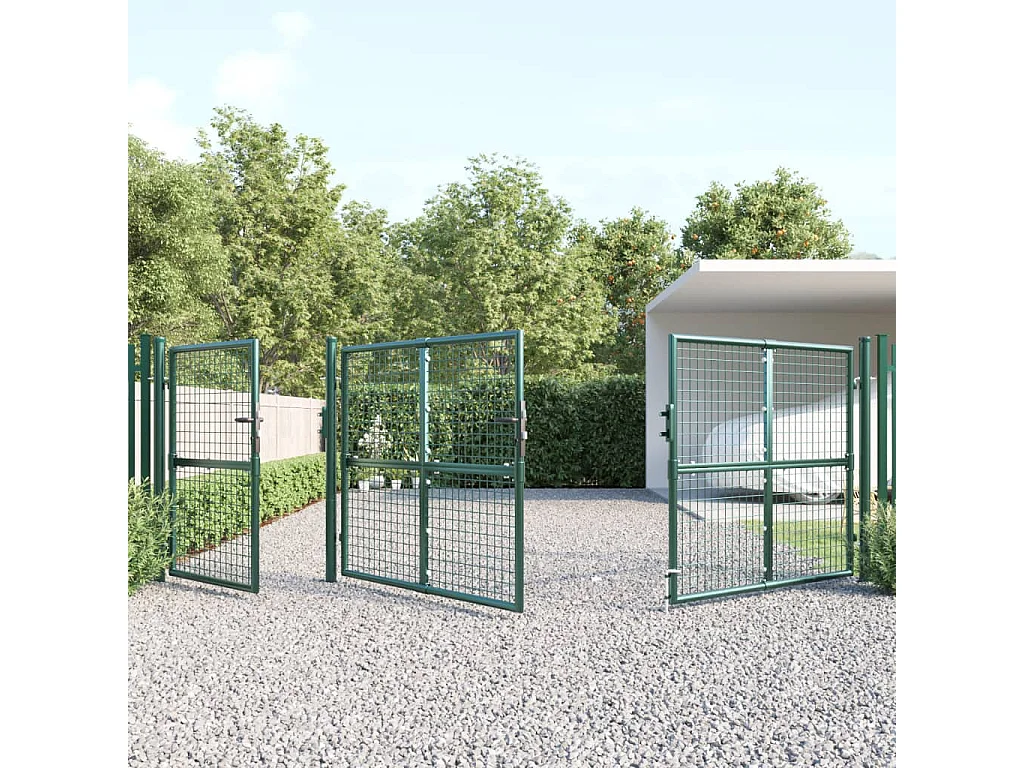 Puerta de jardín de malla verde 400x175 cm de acero galvanizado