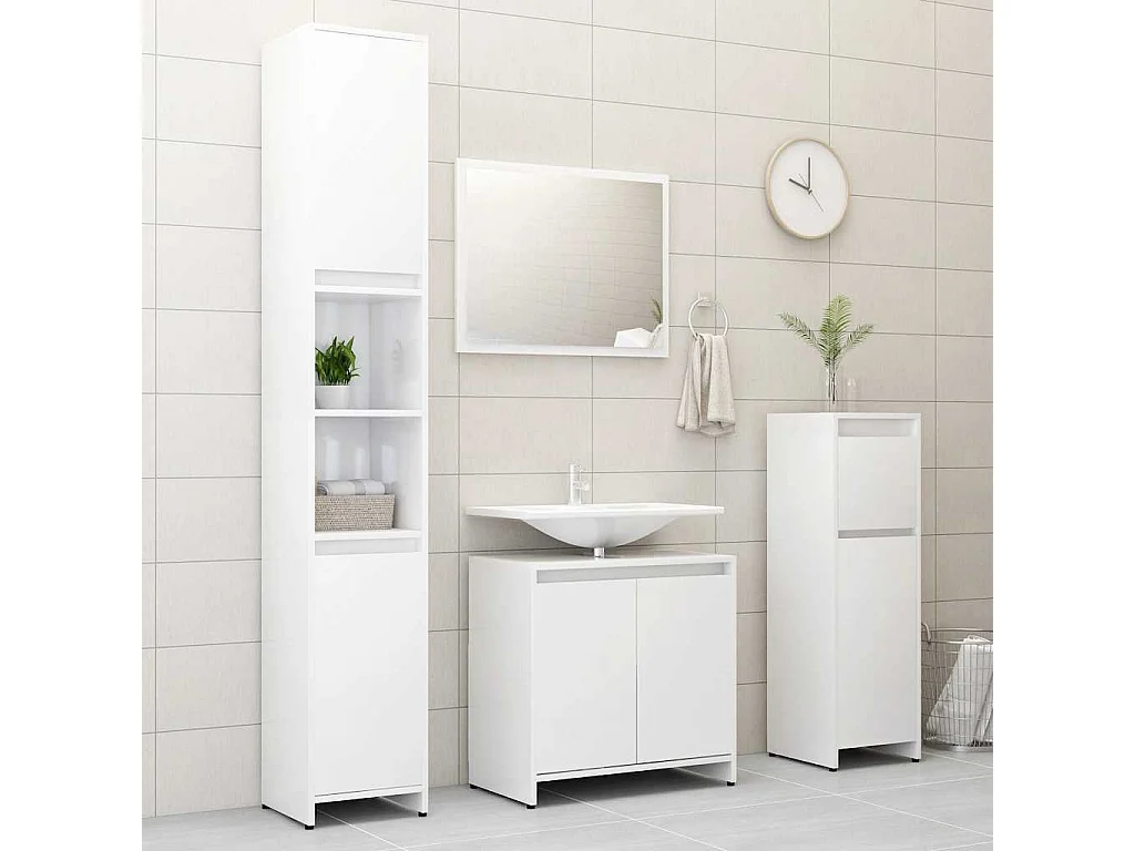 Muebles de baño de madera de ingeniería blanca brillante