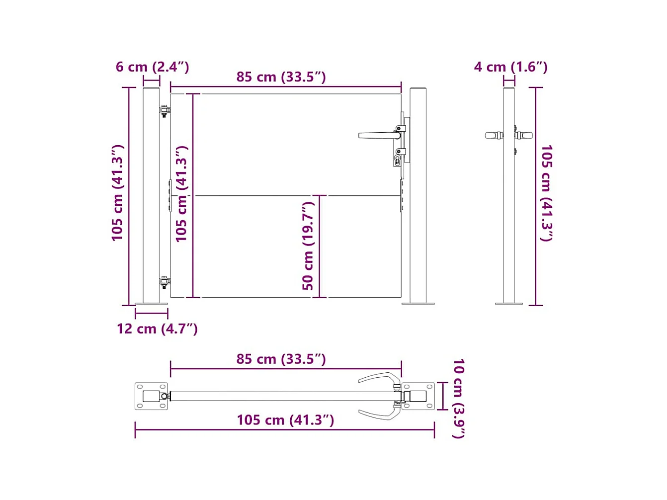 Zwarte tuinpoort 105 x 100 cm gepoedercoat staal