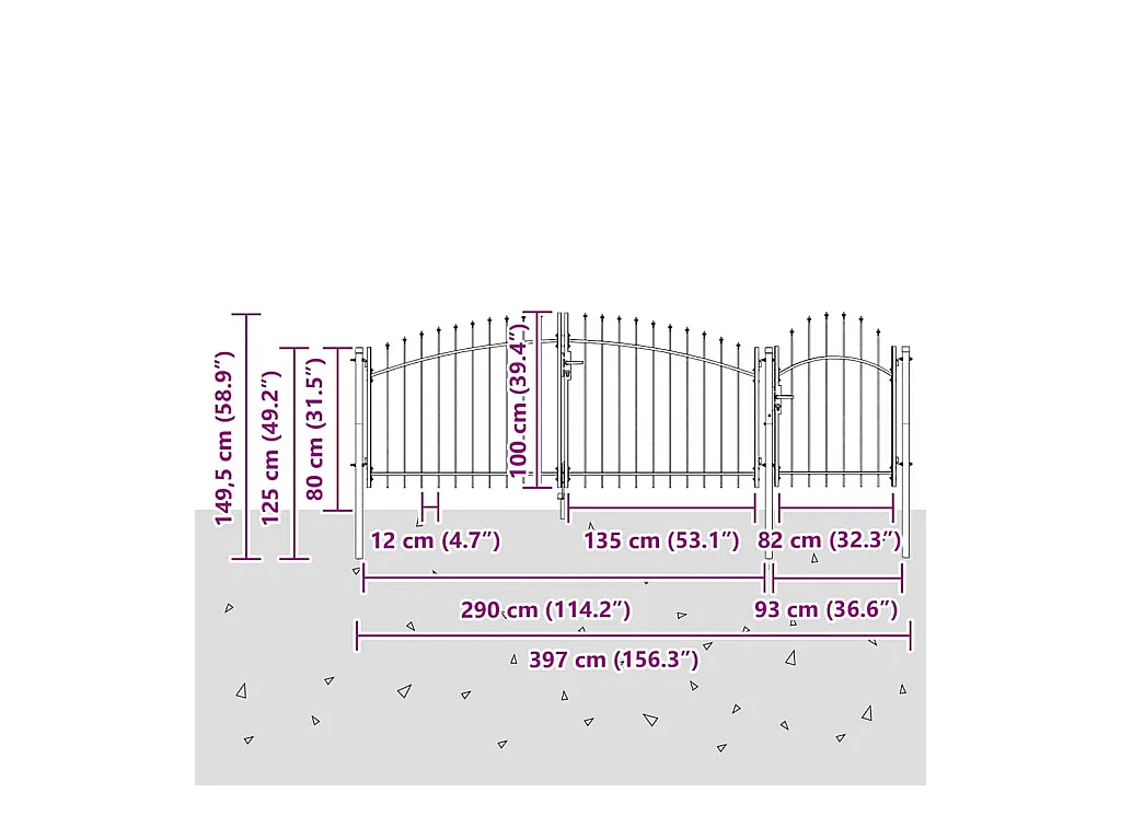 Zwarte tuinpoort 100 x 400 cm