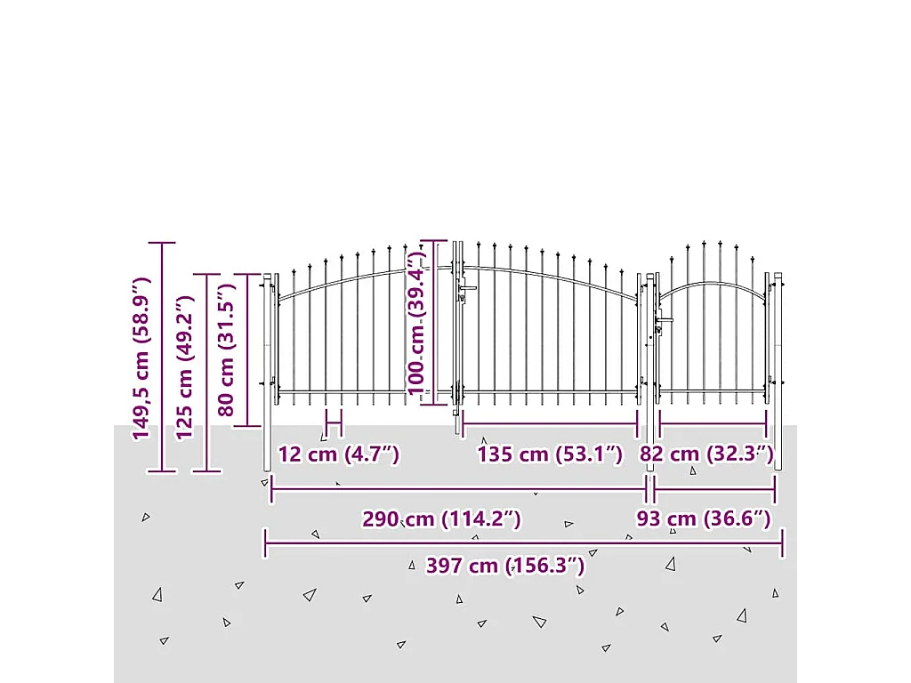 Porte de Jardin Noir 100 x 400 cm