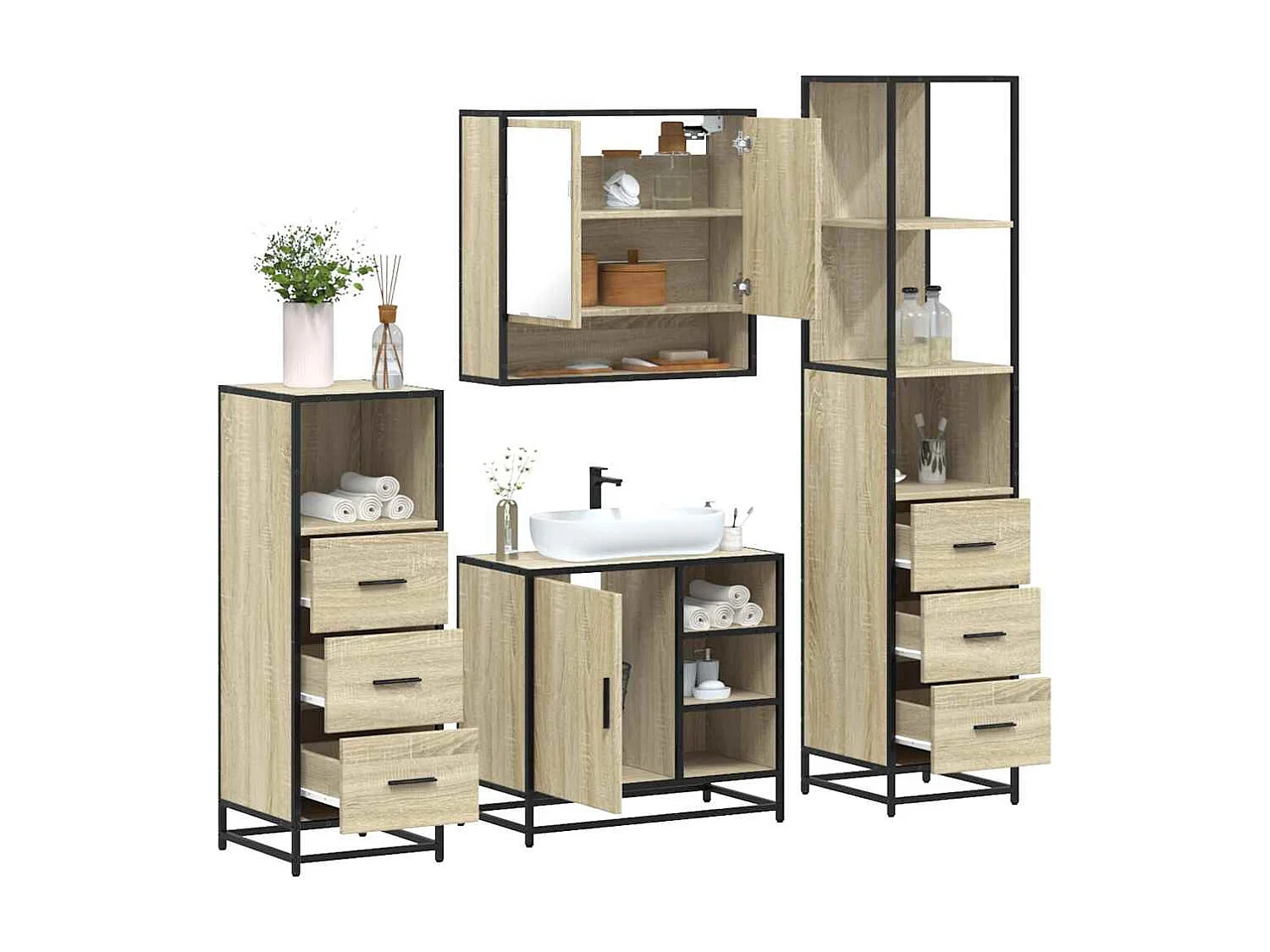 Ensemble de meubles de salle de bain 4 pcs chêne sonoma
