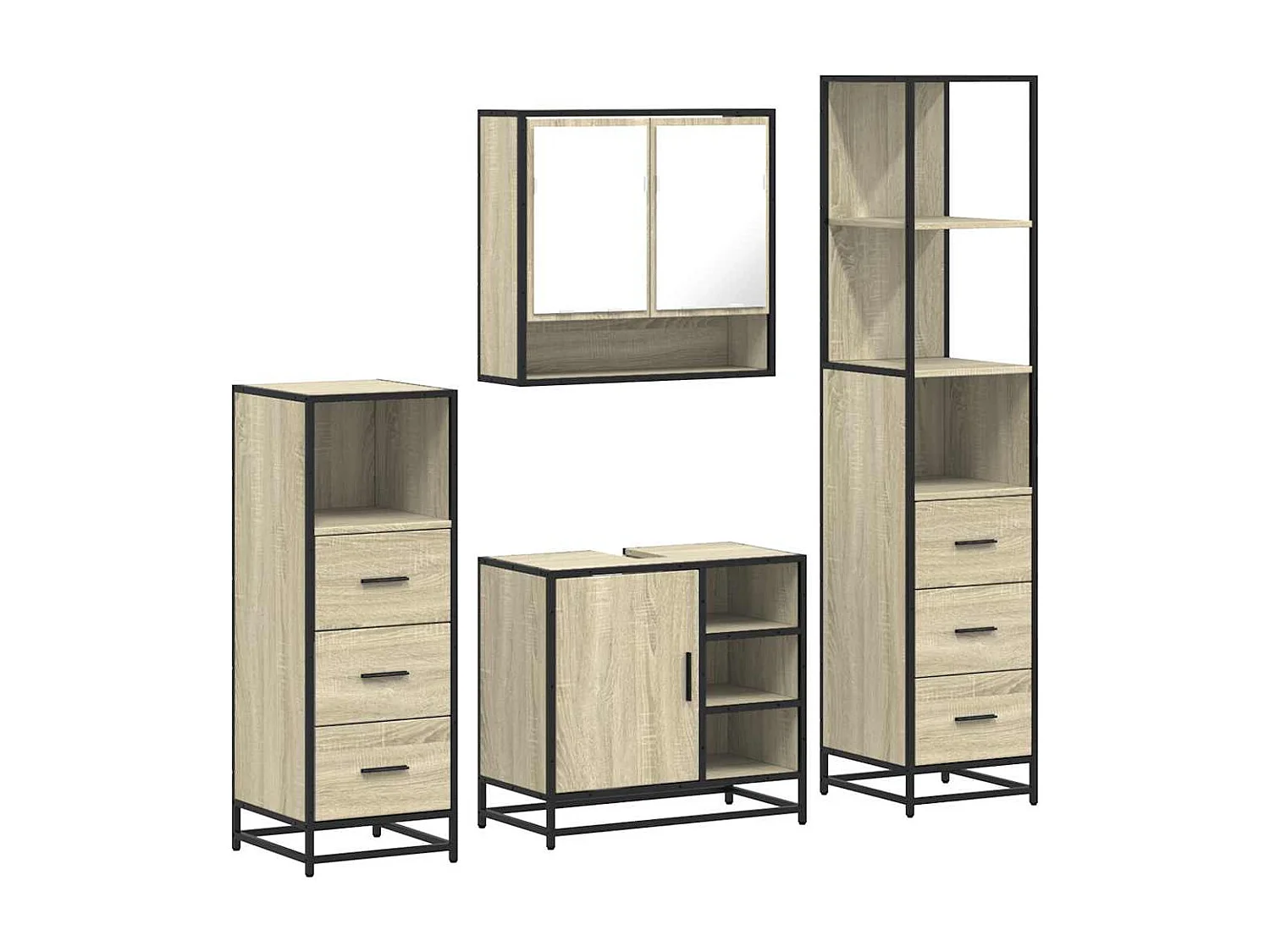 Ensemble de meubles de salle de bain 4 pcs chêne sonoma