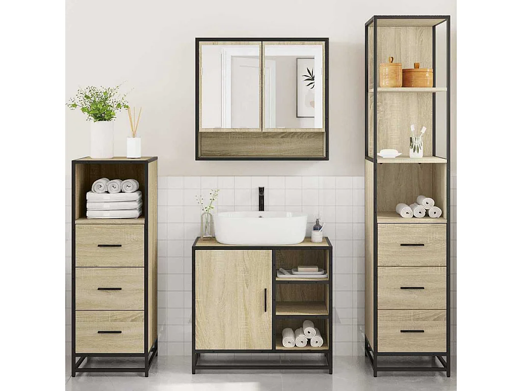 Ensemble de meubles de salle de bain 4 pcs chêne sonoma