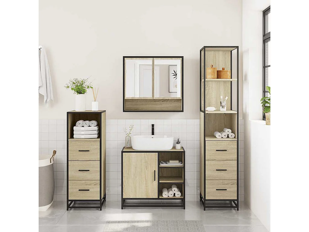 Ensemble de meubles de salle de bain 4 pcs chêne sonoma