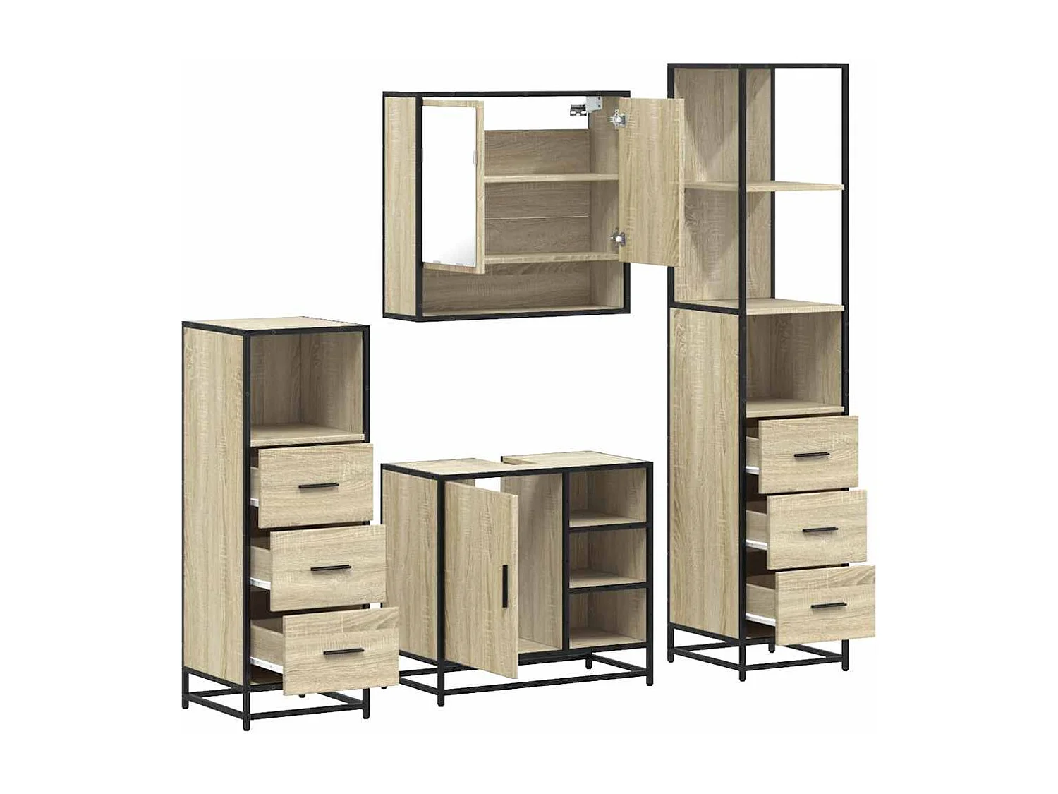 Ensemble de meubles de salle de bain 4 pcs chêne sonoma