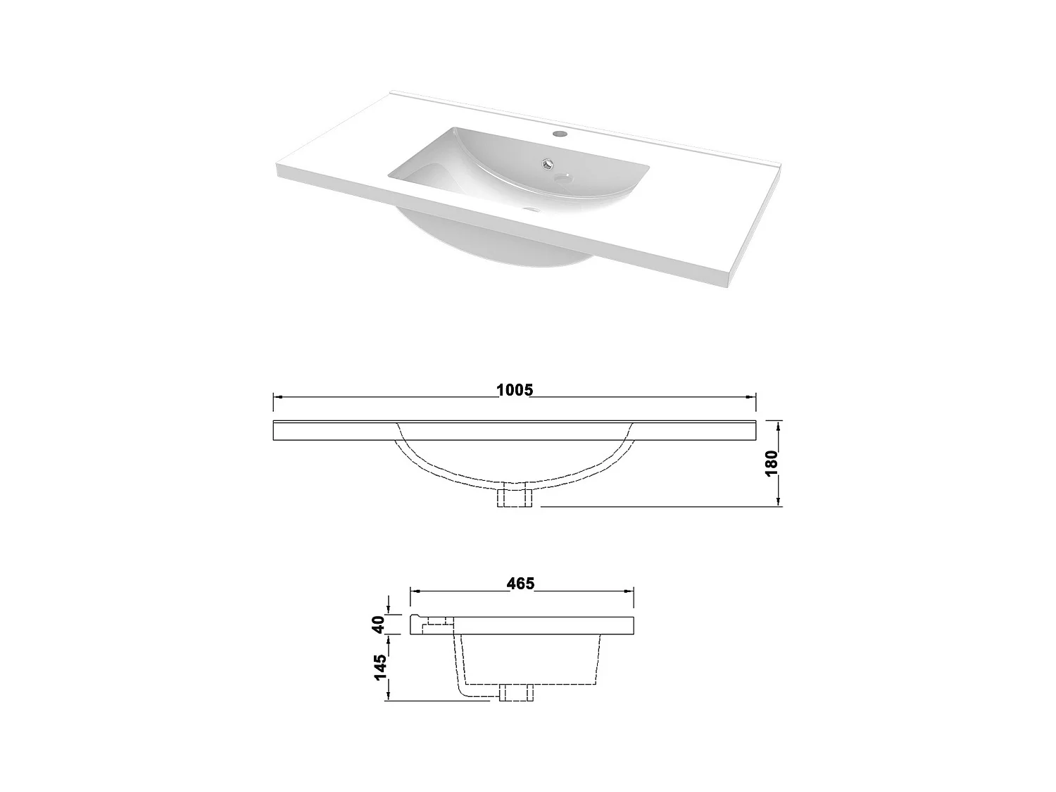 AICA Ensemble meuble Salle de Bain avec portes + vasque céramique, L x W x H: 99x45x40cm， Anthracite Mat