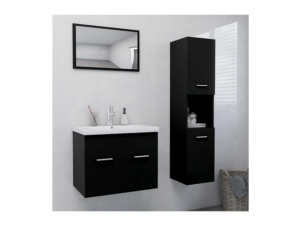 Zwarte badkamermeubelset van bewerkt hout